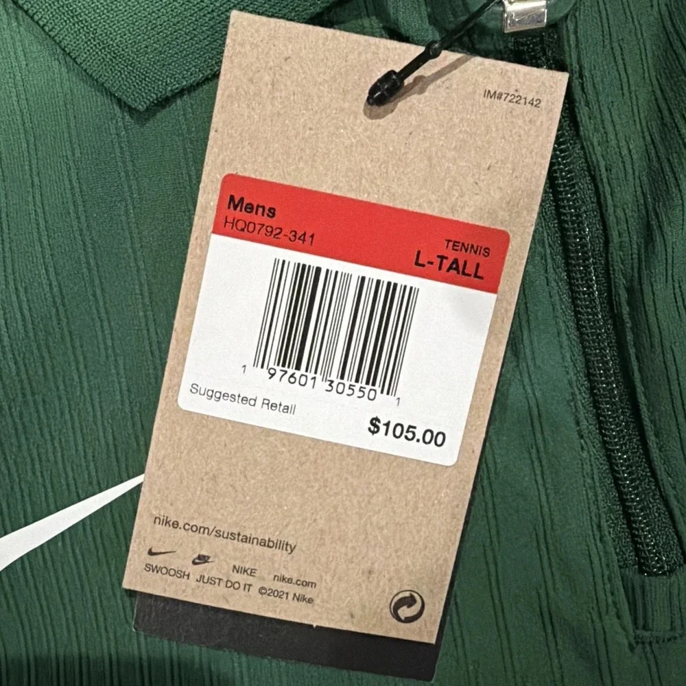 Nike Court Dri-FIT‎ ADV 1/4 Zip Tennis Polo HQ0792-341 Large Tall New $105